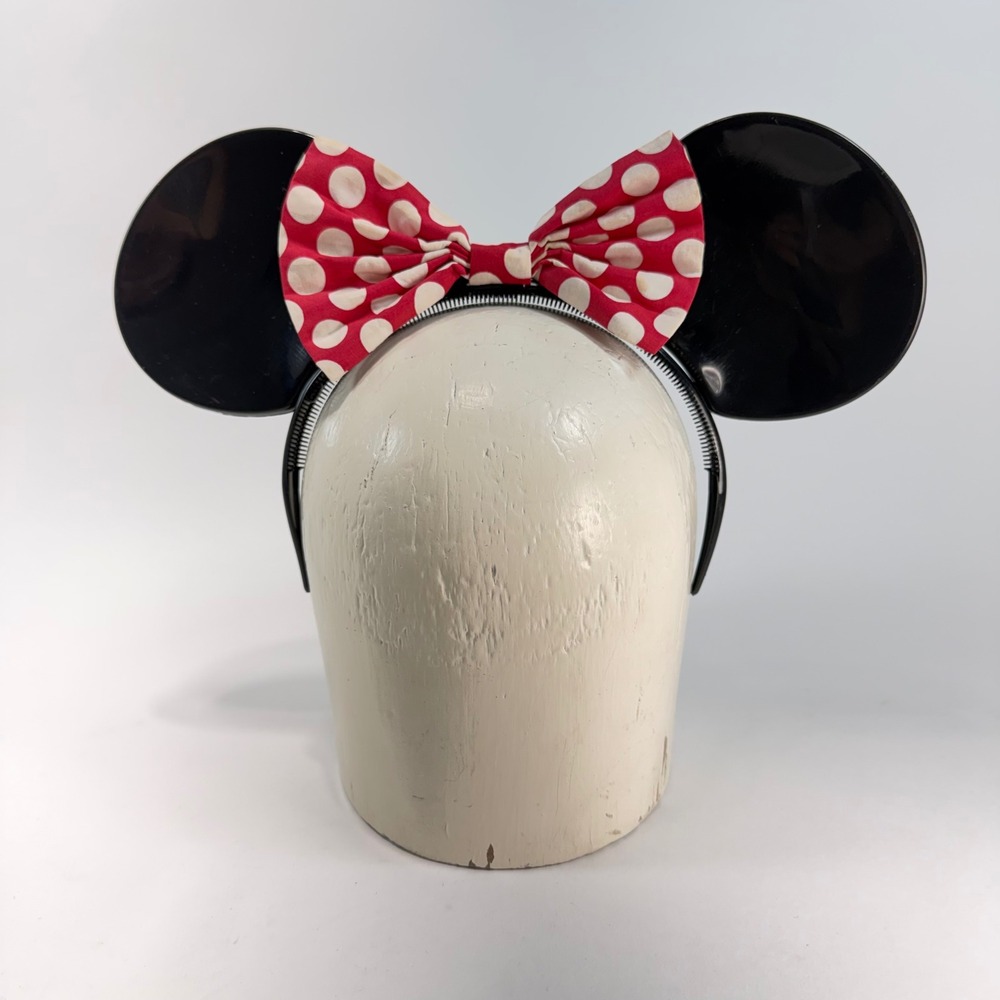 Vintage Disney Parks Minnie Mouse Ear Headband Red Polka Dot Bow Black Ears